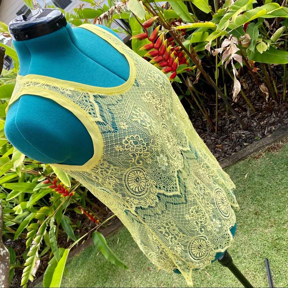 Forever 21 Yellow Sheer Lace Tank Top
